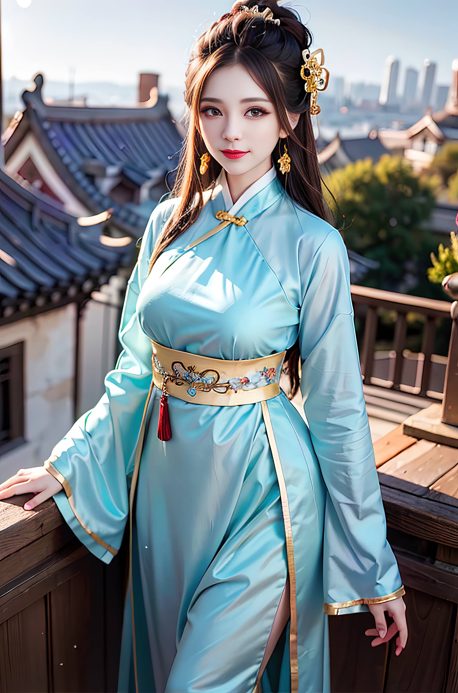 图片[2]-AI绘画 069 温婉柔美穿着浅青色服饰的美女 [30P]-萌味圈